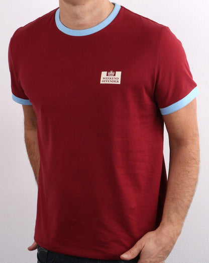 Weekend Offender Ringer Tee Claret/Sky Blue