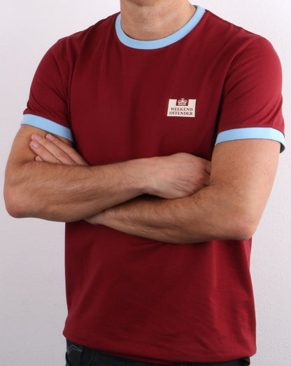 Weekend Offender Ringer Tee Claret/Sky Blue