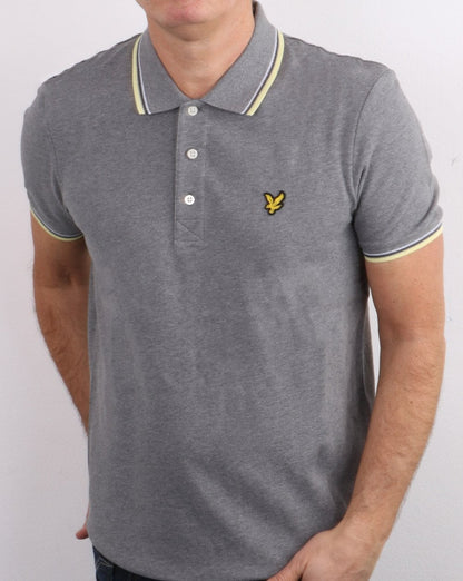 Lyle And Scott Tipped Polo Shirt Mid Grey Marl/lemon