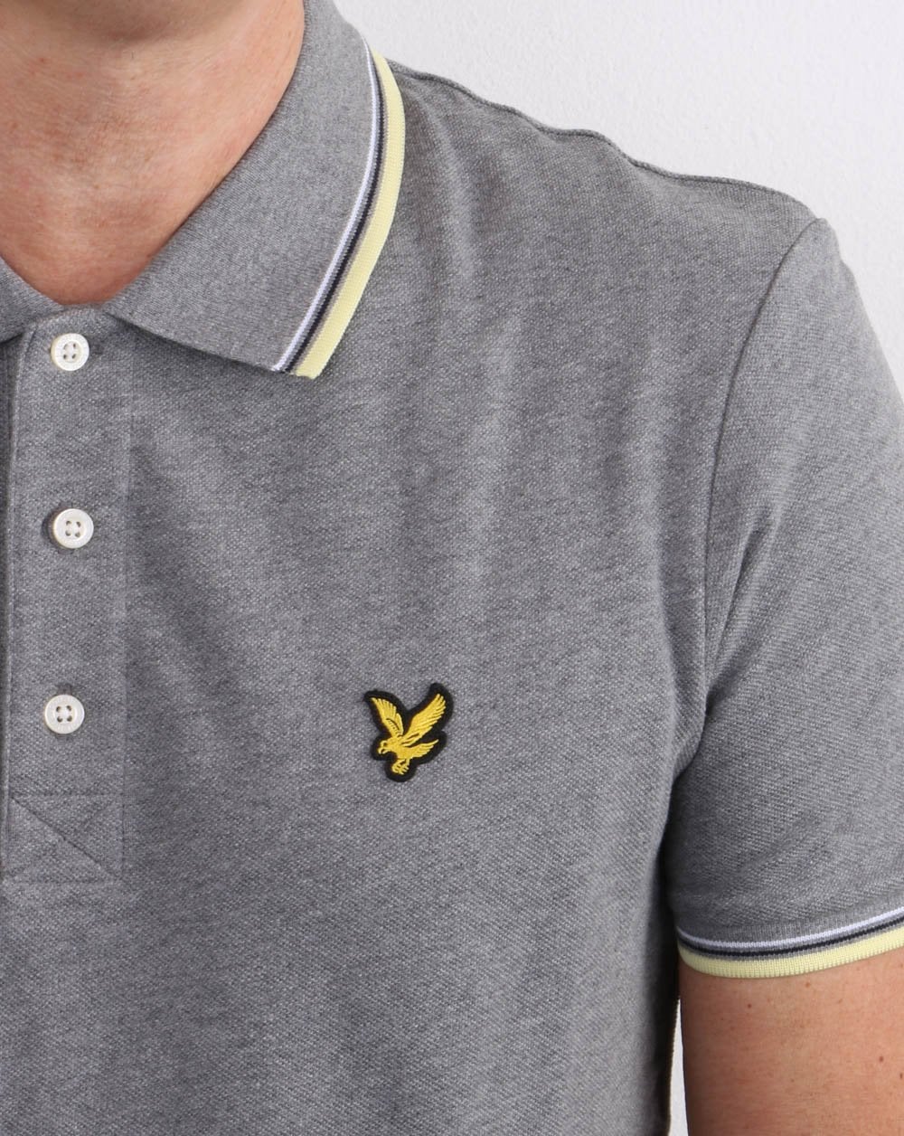 Lyle And Scott Tipped Polo Shirt Mid Grey Marl/lemon
