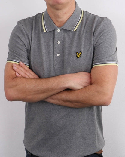 Lyle And Scott Tipped Polo Shirt Mid Grey Marl/lemon