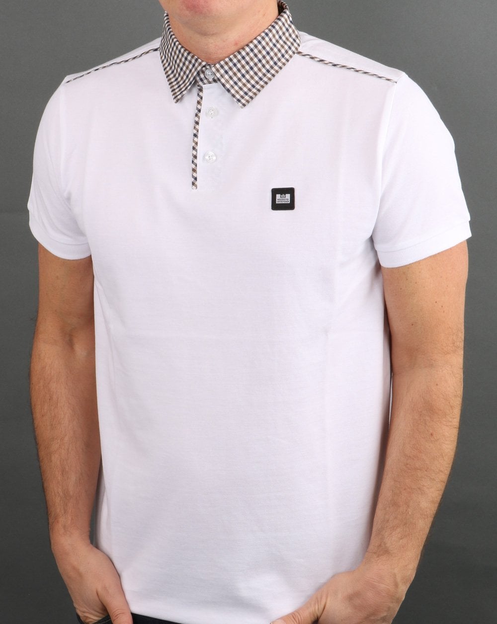Weekend Offender Check Collar Polo Shirt White