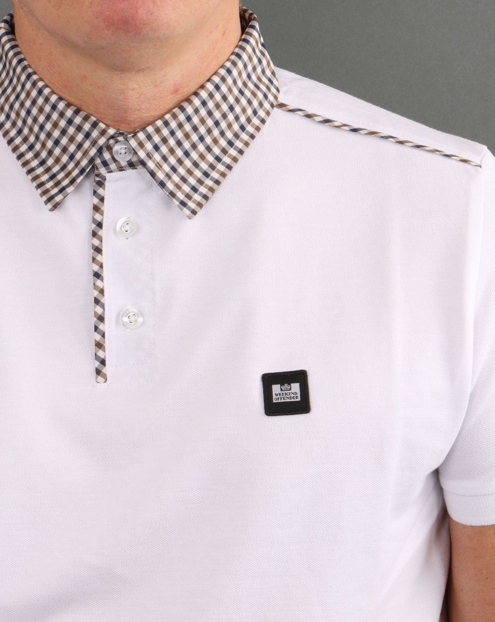 Weekend Offender Check Collar Polo Shirt White