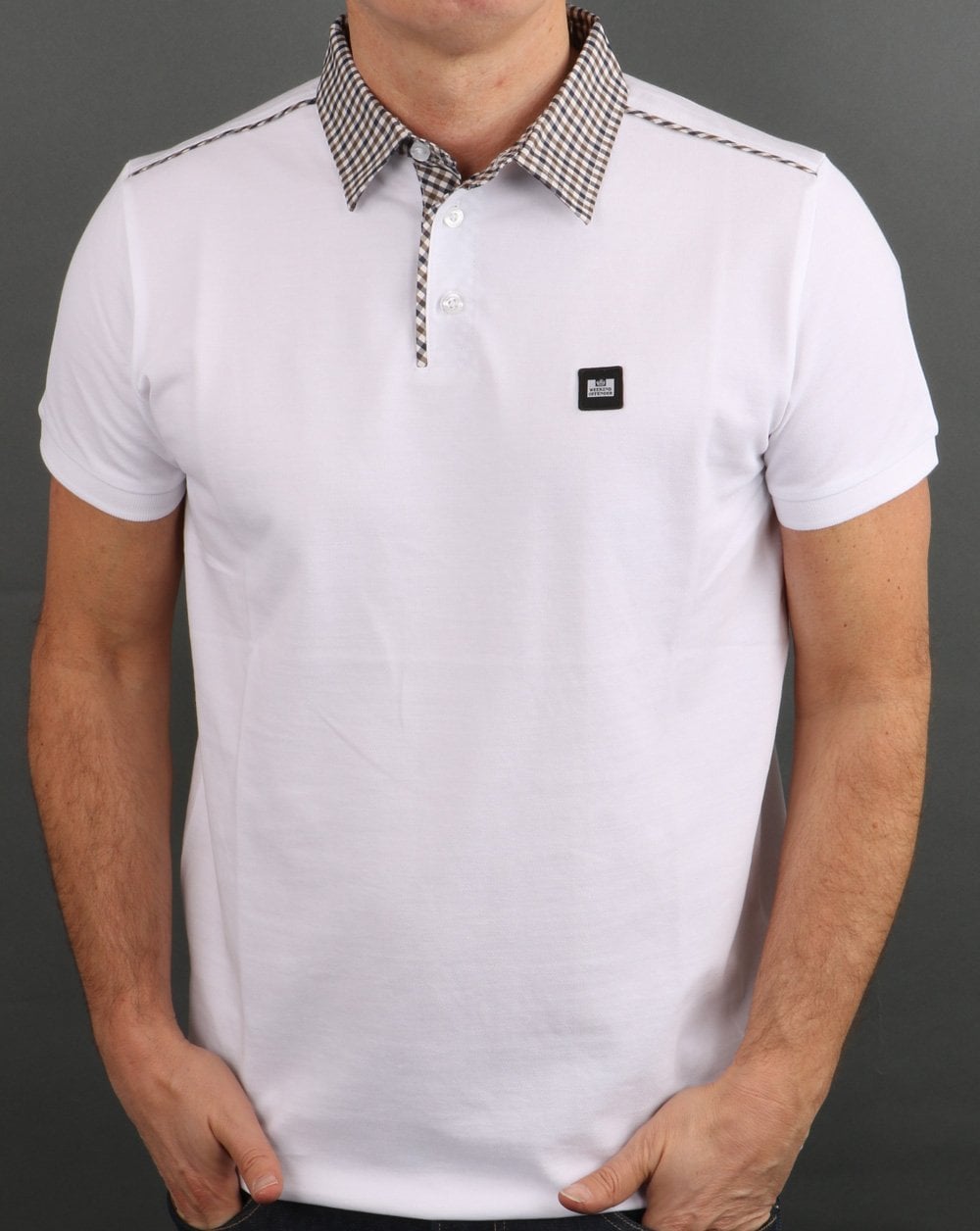Weekend Offender Check Collar Polo Shirt White
