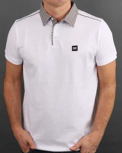 Weekend Offender Check Collar Polo Shirt White