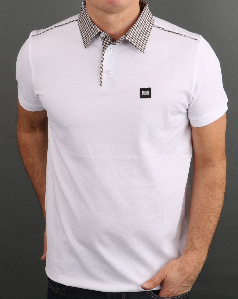 Weekend Offender Check Collar Polo Shirt White