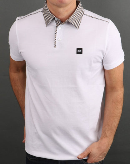 Weekend Offender Check Collar Polo Shirt White
