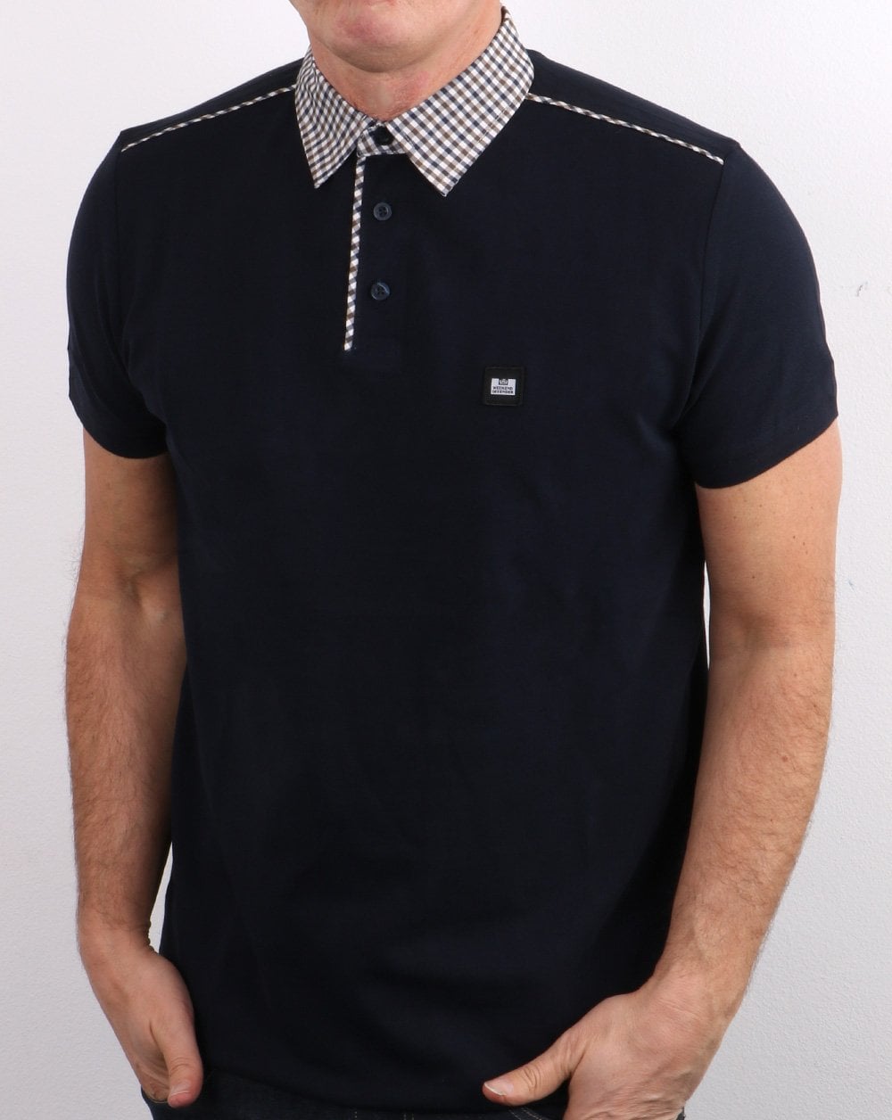 Weekend Offender Check Collar Polo Shirt Navy