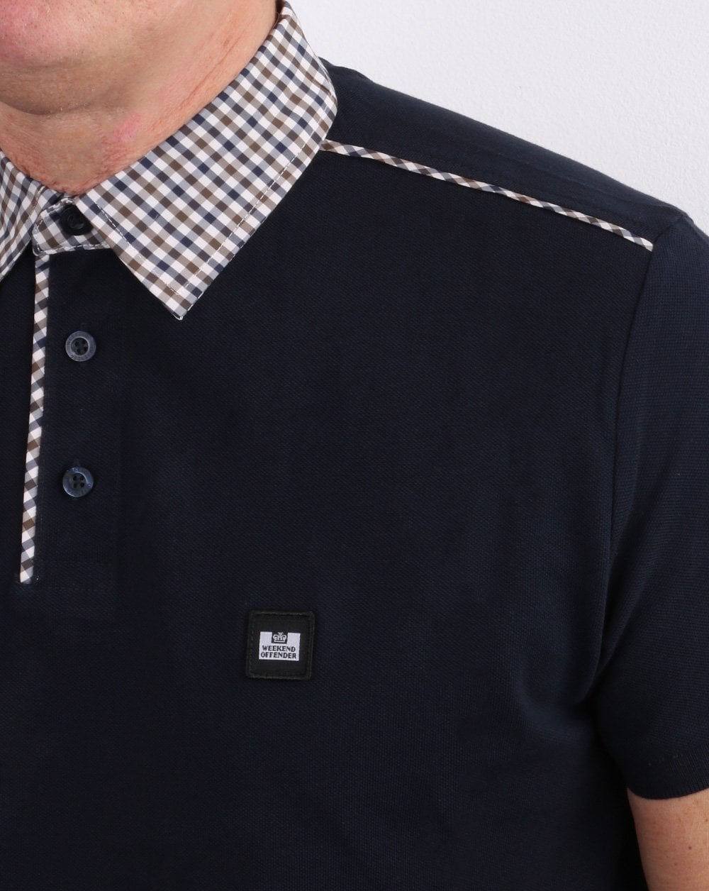Weekend Offender Check Collar Polo Shirt Navy