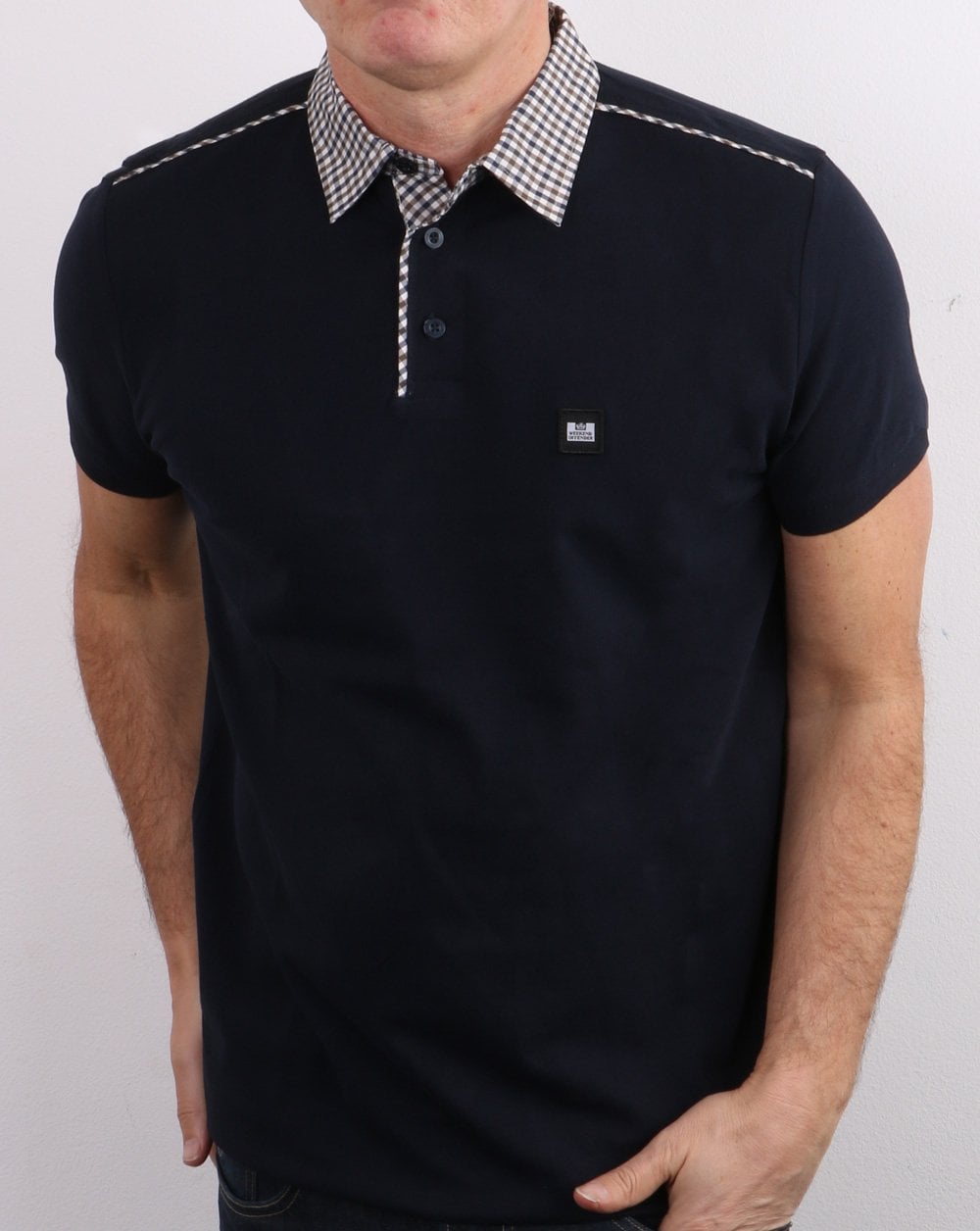 Weekend Offender Check Collar Polo Shirt Navy