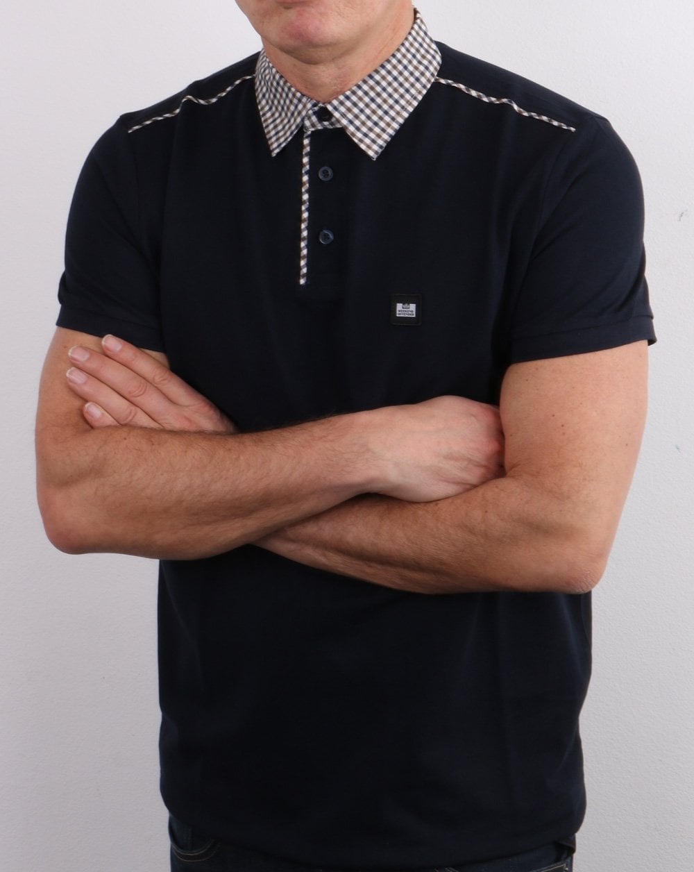 Weekend Offender Check Collar Polo Shirt Navy