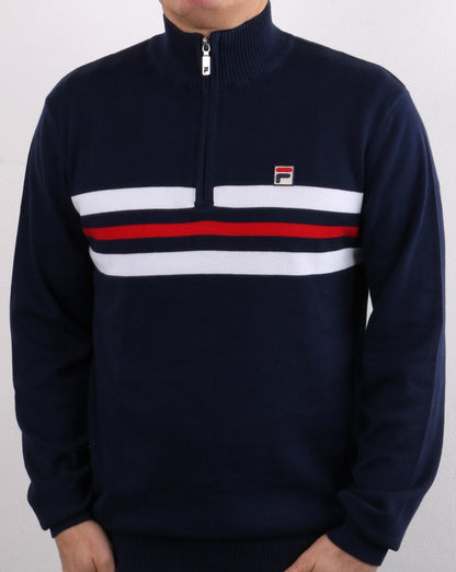 Fila Vintage 1/4 Zip Knit Jumper Navy stripe