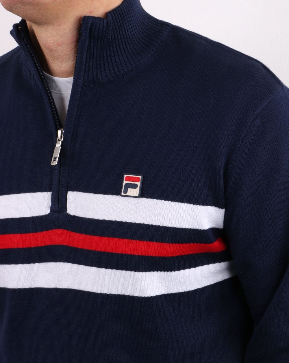 Fila Vintage 1/4 Zip Knit Jumper Navy stripe