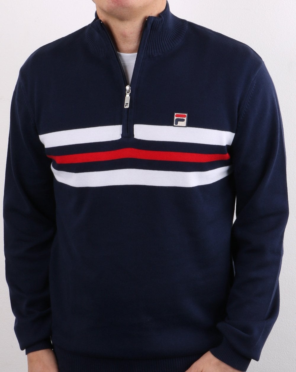 Fila Vintage 1/4 Zip Knit Jumper Navy stripe
