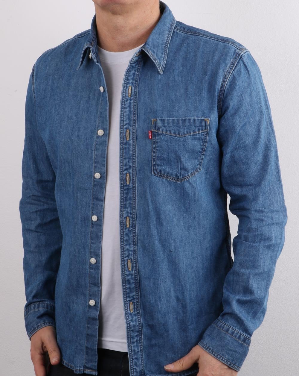 Levis Sunset Pocket Slim Shirt Mid Worn