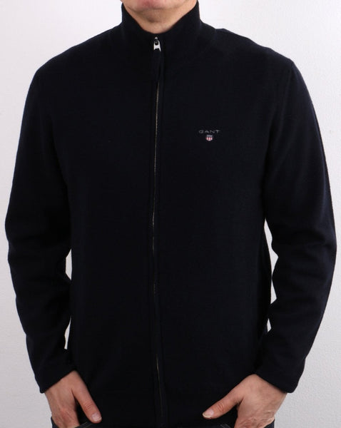 Gant Superfine Lambswool Zip Cardigan Navy