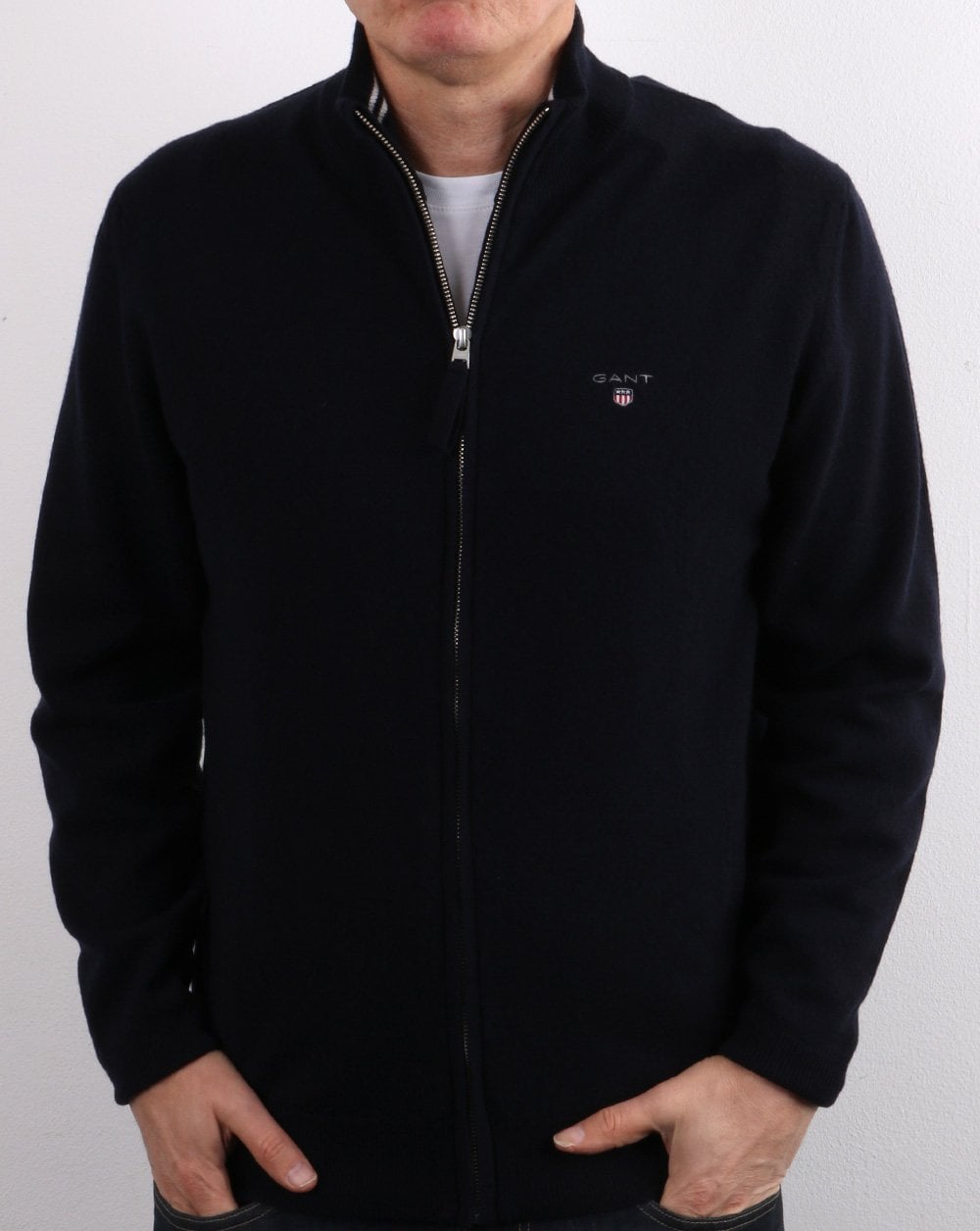 Gant Superfine Lambswool Zip Cardigan Navy