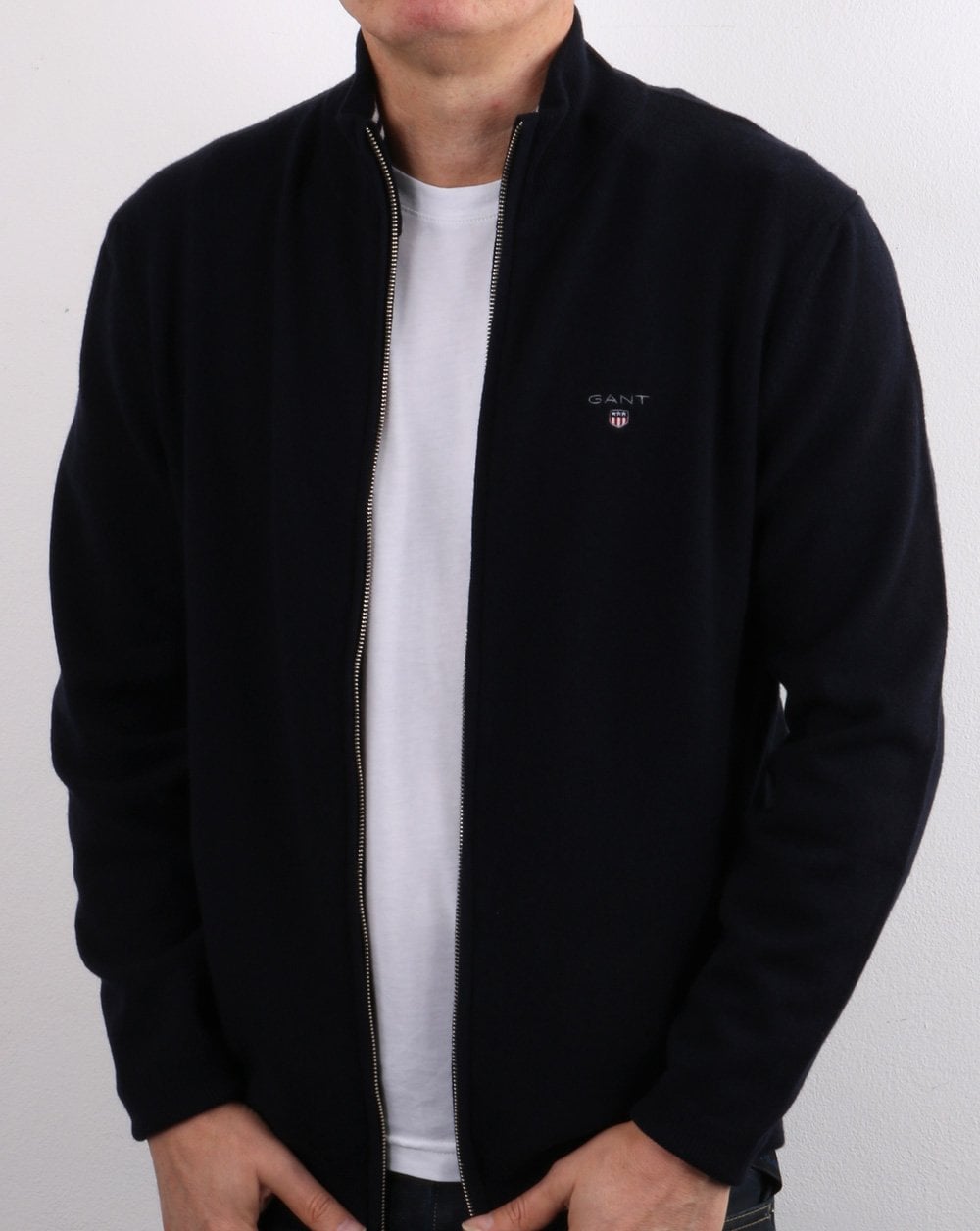 Gant Superfine Lambswool Zip Cardigan Navy