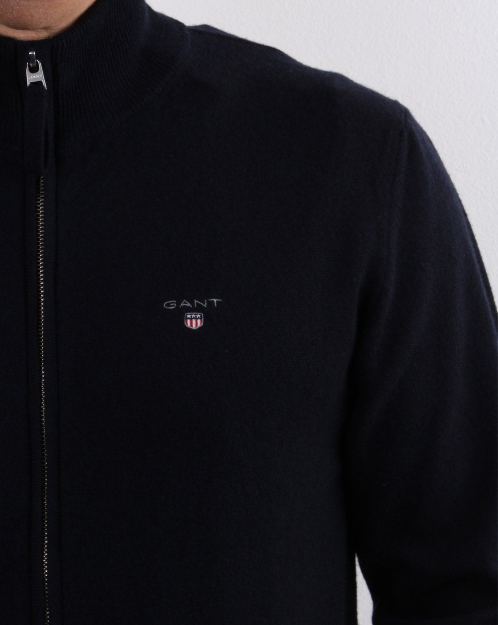 Gant Superfine Lambswool Zip Cardigan Navy