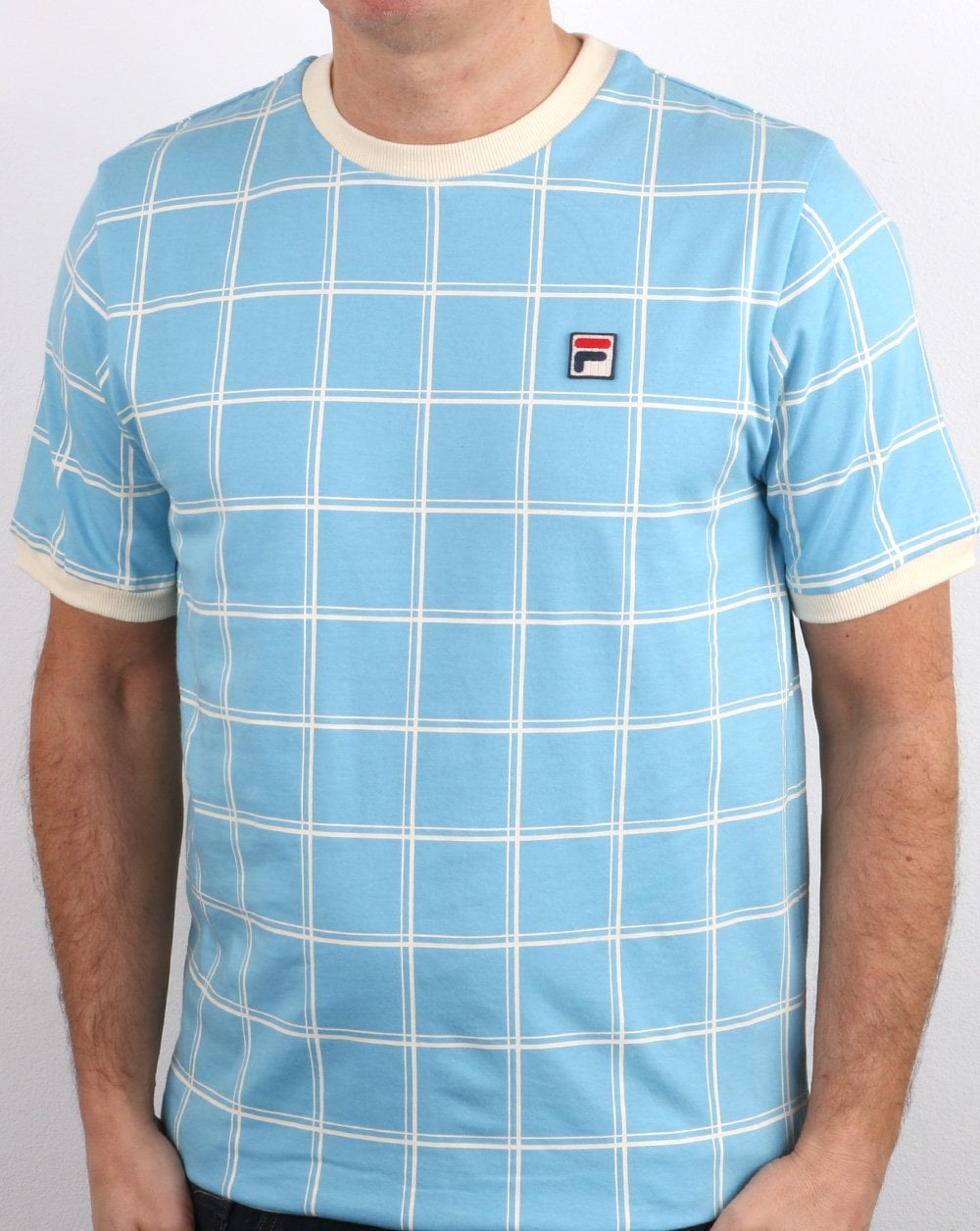 Fila Vintage Window Check T Shirt Sky Blue