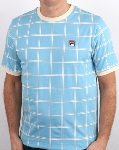 Fila Vintage Window Check T Shirt Sky Blue