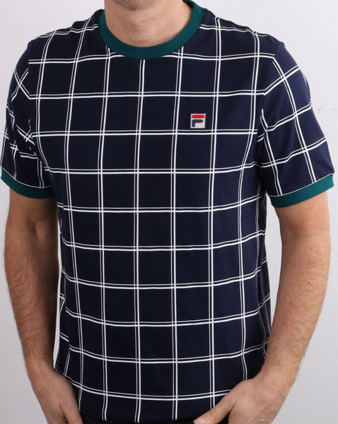 Fila Vintage Window Check T Shirt Navy