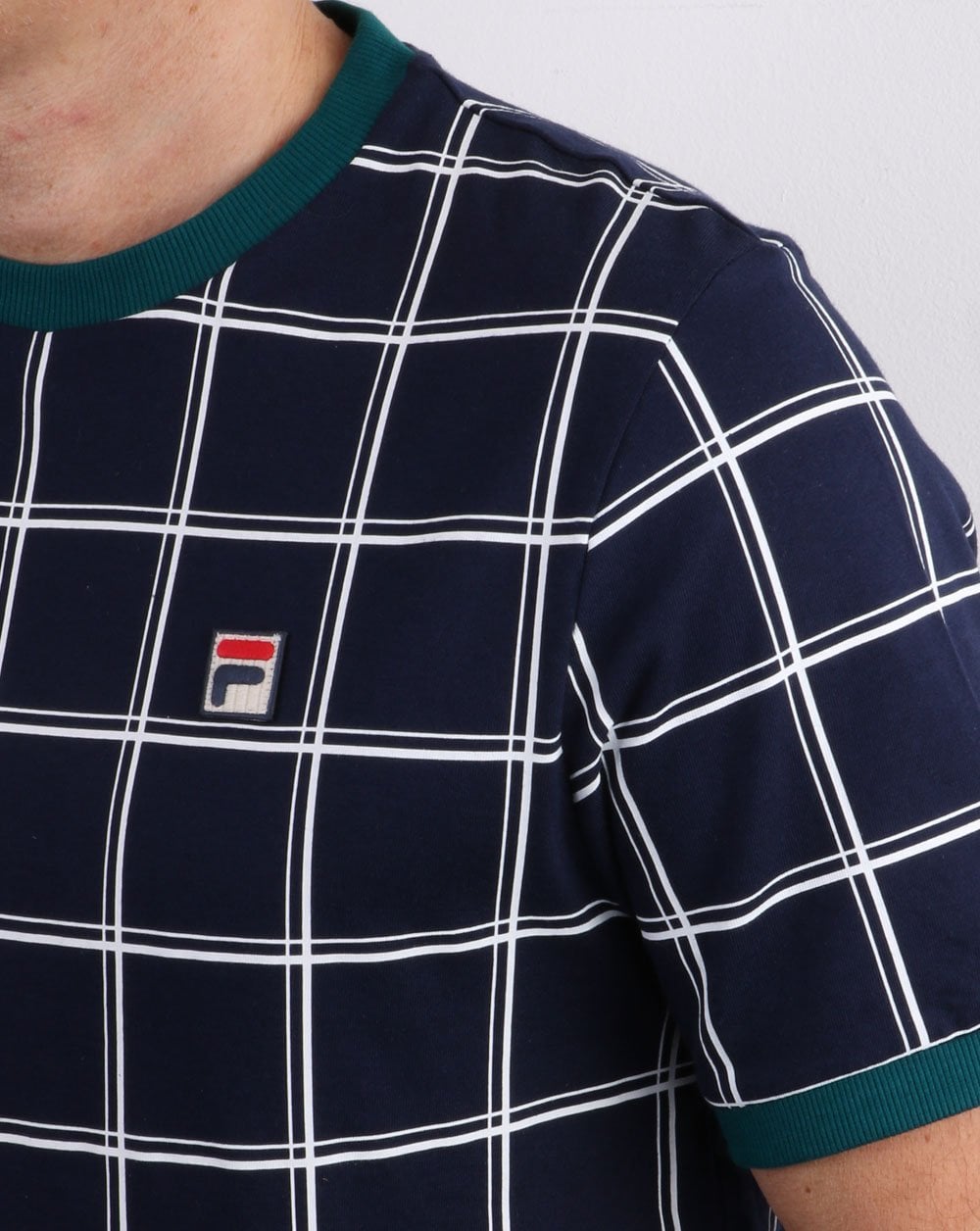 Fila Vintage Window Check T Shirt Navy