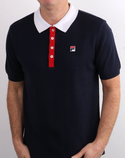Fila Vintage knitted Santiago Polo Shirt Navy