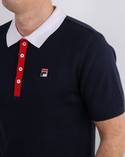 Fila Vintage knitted Santiago Polo Shirt Navy