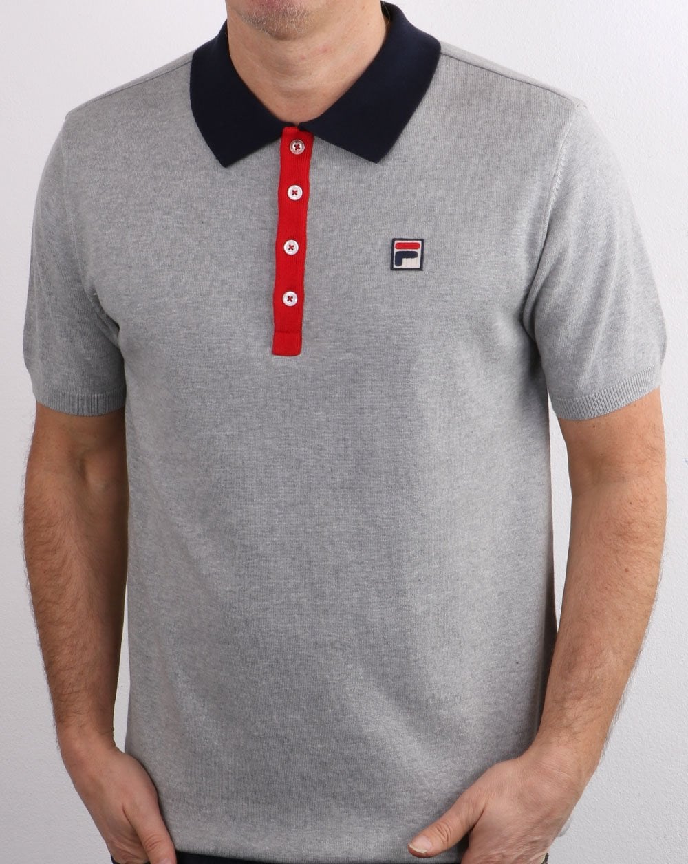 Fila Vintage knitted Santiago Polo Shirt Grey Marl