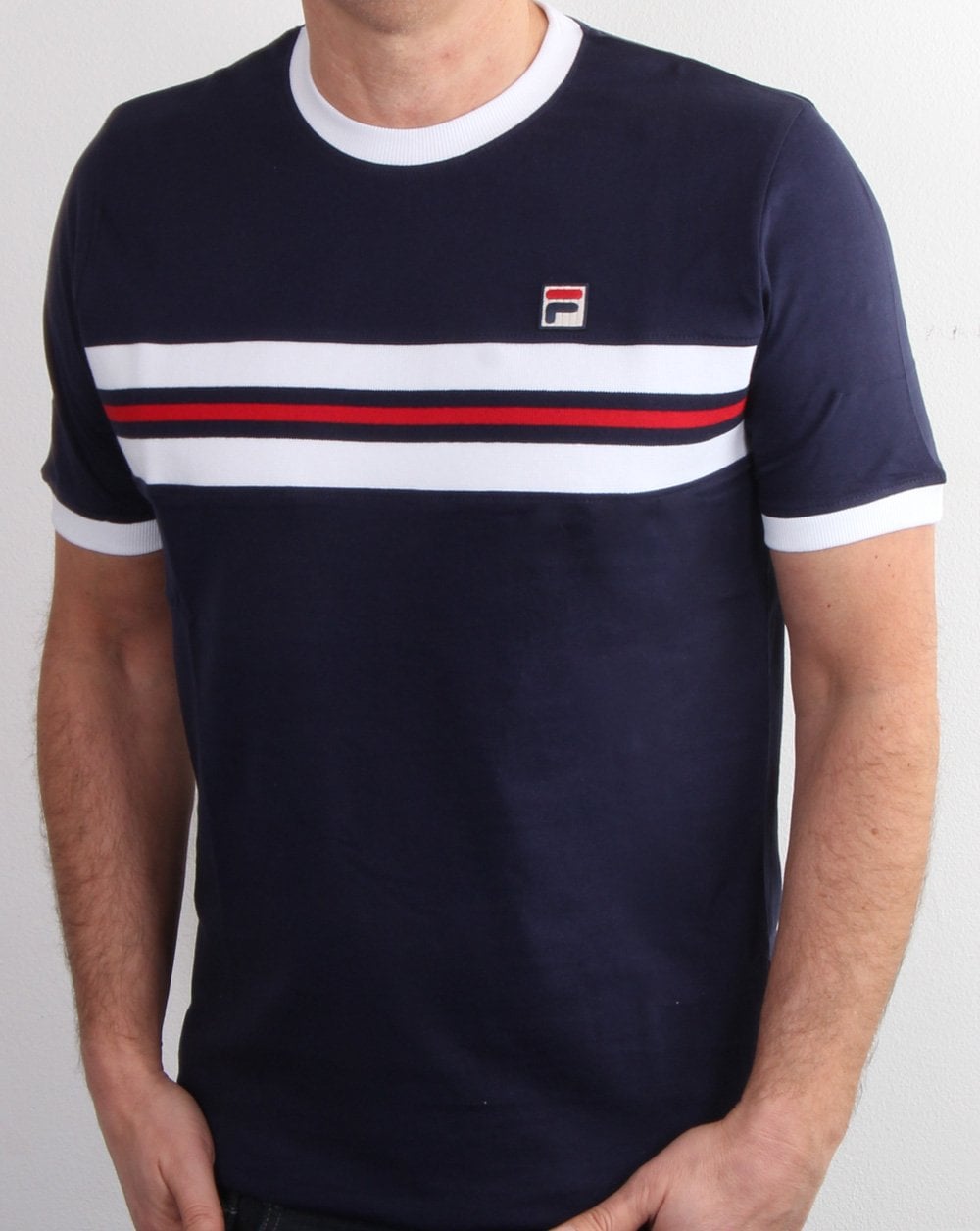 Fila Vintage Chest Stripe T Shirt Navy