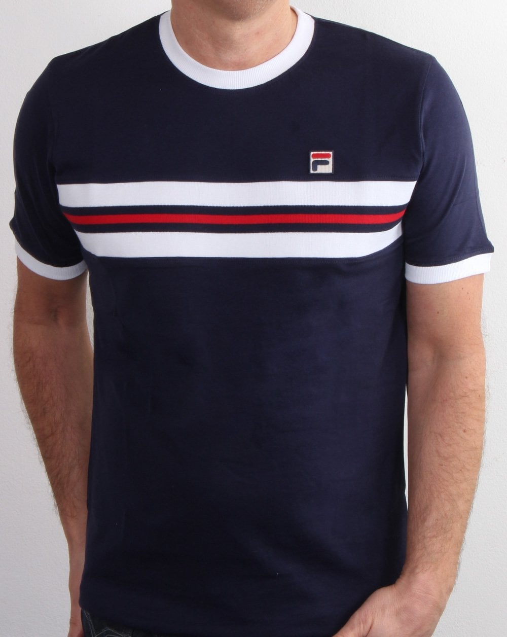 Fila Vintage Chest Stripe T Shirt Navy
