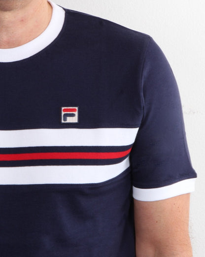 Fila Vintage Chest Stripe T Shirt Navy
