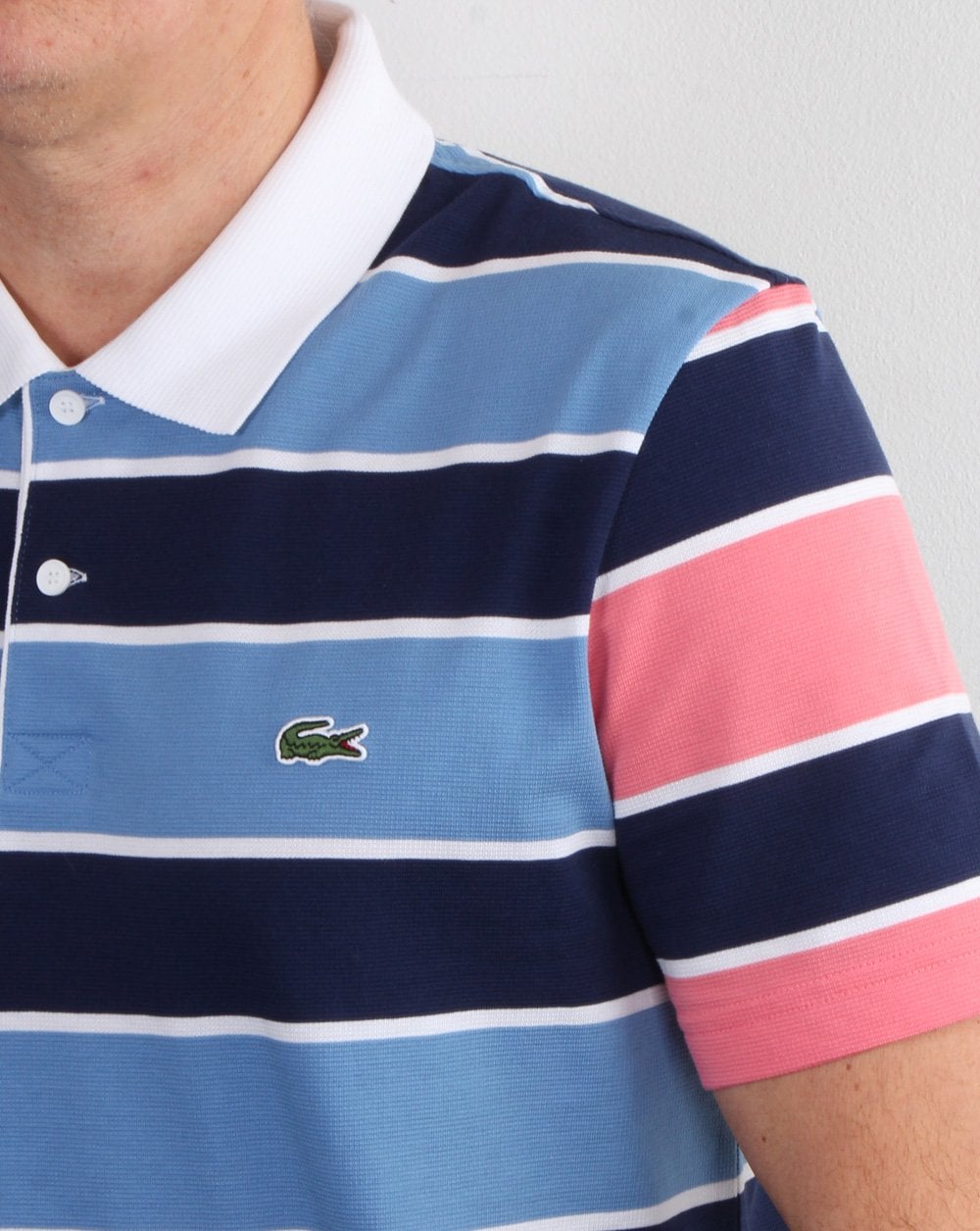 Lacoste Striped Polo Shirt Navy/Pink