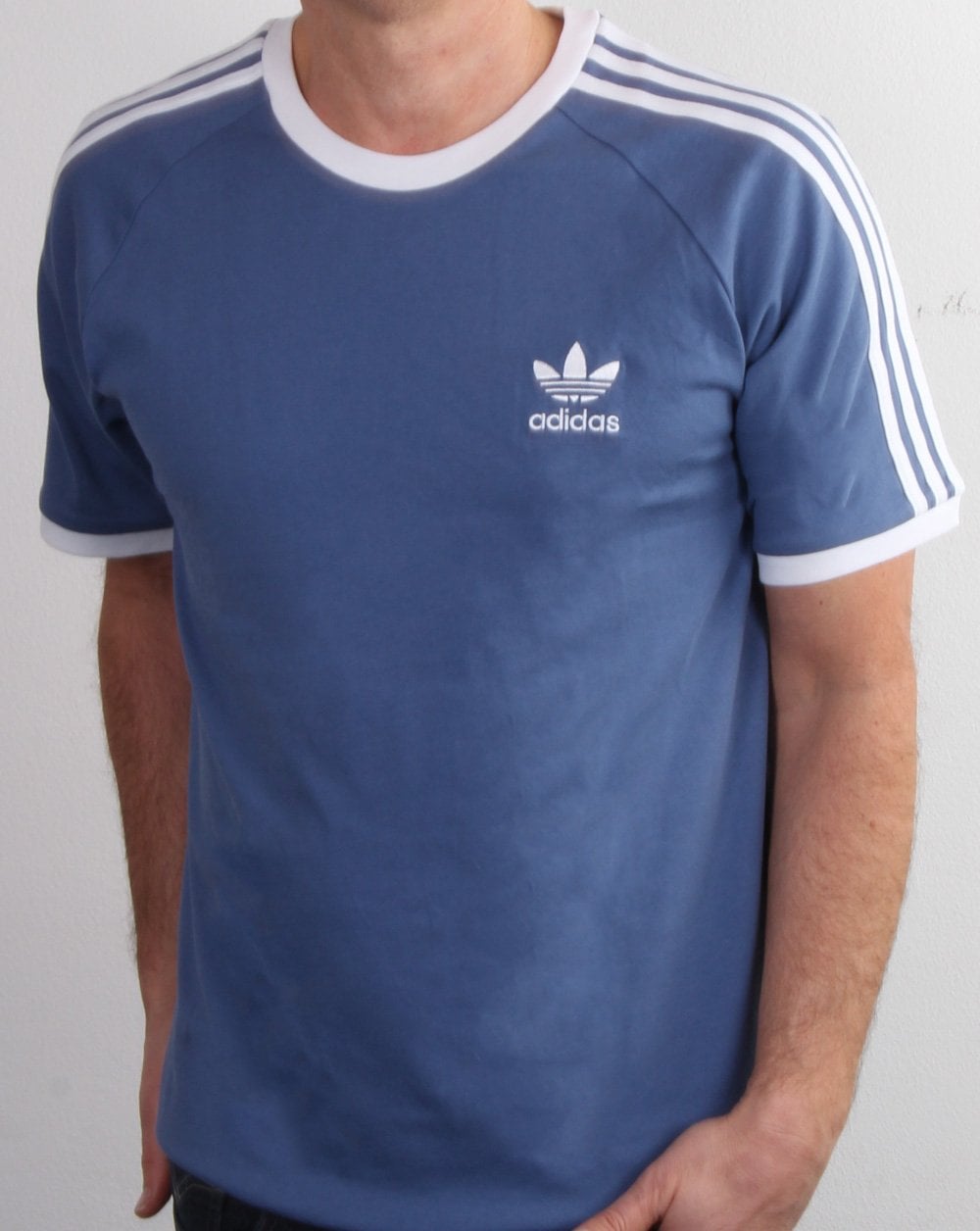 Adidas Originals 3 Stripes T Shirt Crew Blue