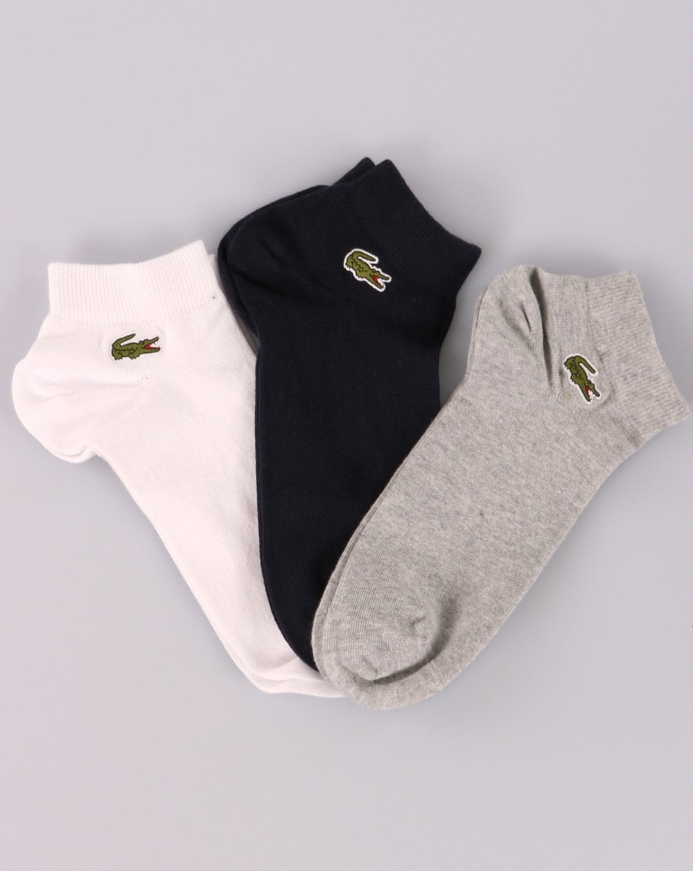 Lacoste Triple Pack Trainer Socks Grey/Navy/White