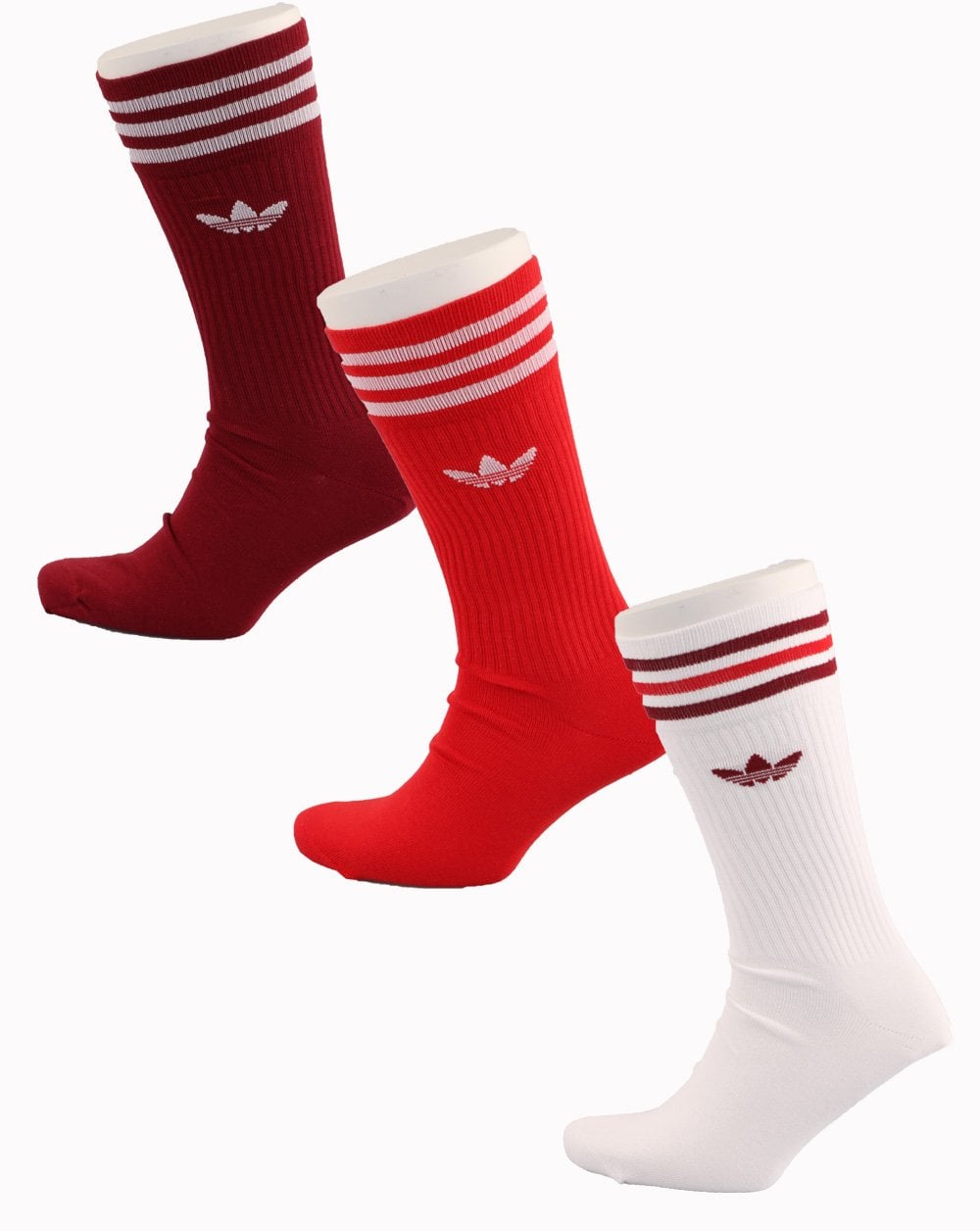 Adidas Originals 3 Pack Crew Socks White/burgundy/scarlet