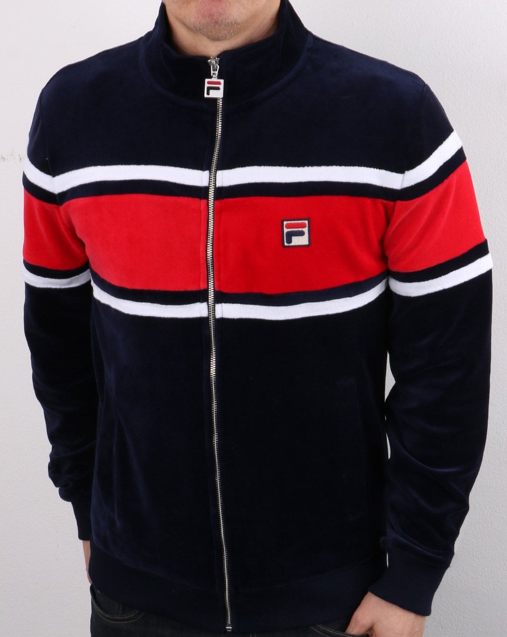 Fila Vintage Velour Track Top Navy/Red/White