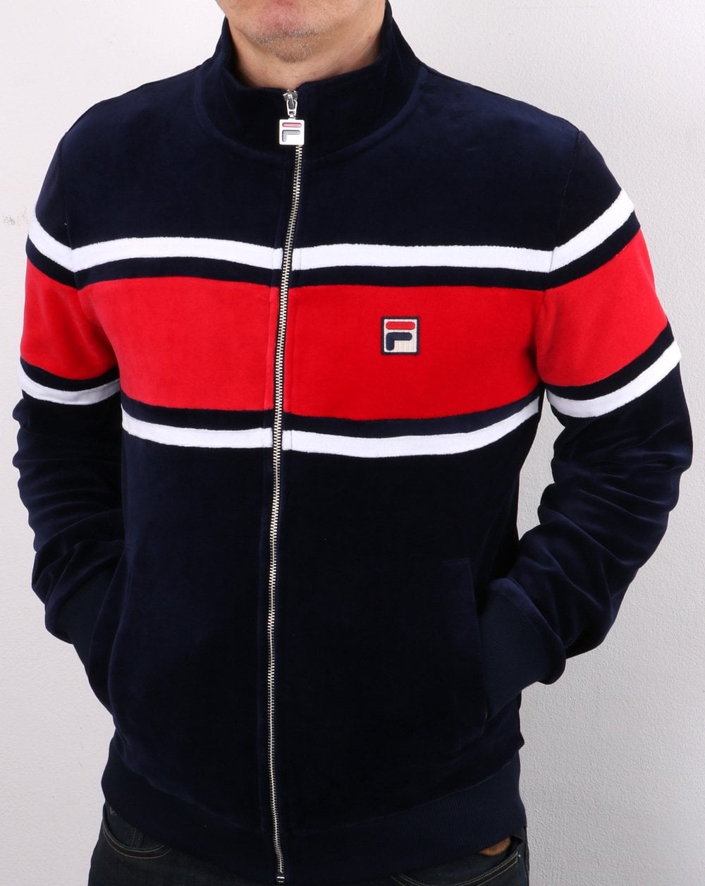 Fila Vintage Velour Track Top Navy/Red/White