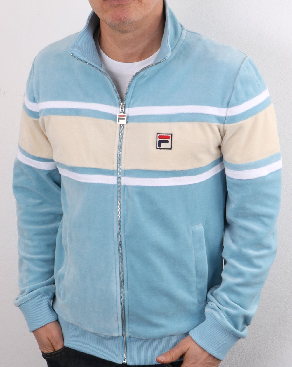 Fila Vintage Slane Velour Track Top Sky Blue/Cream/White