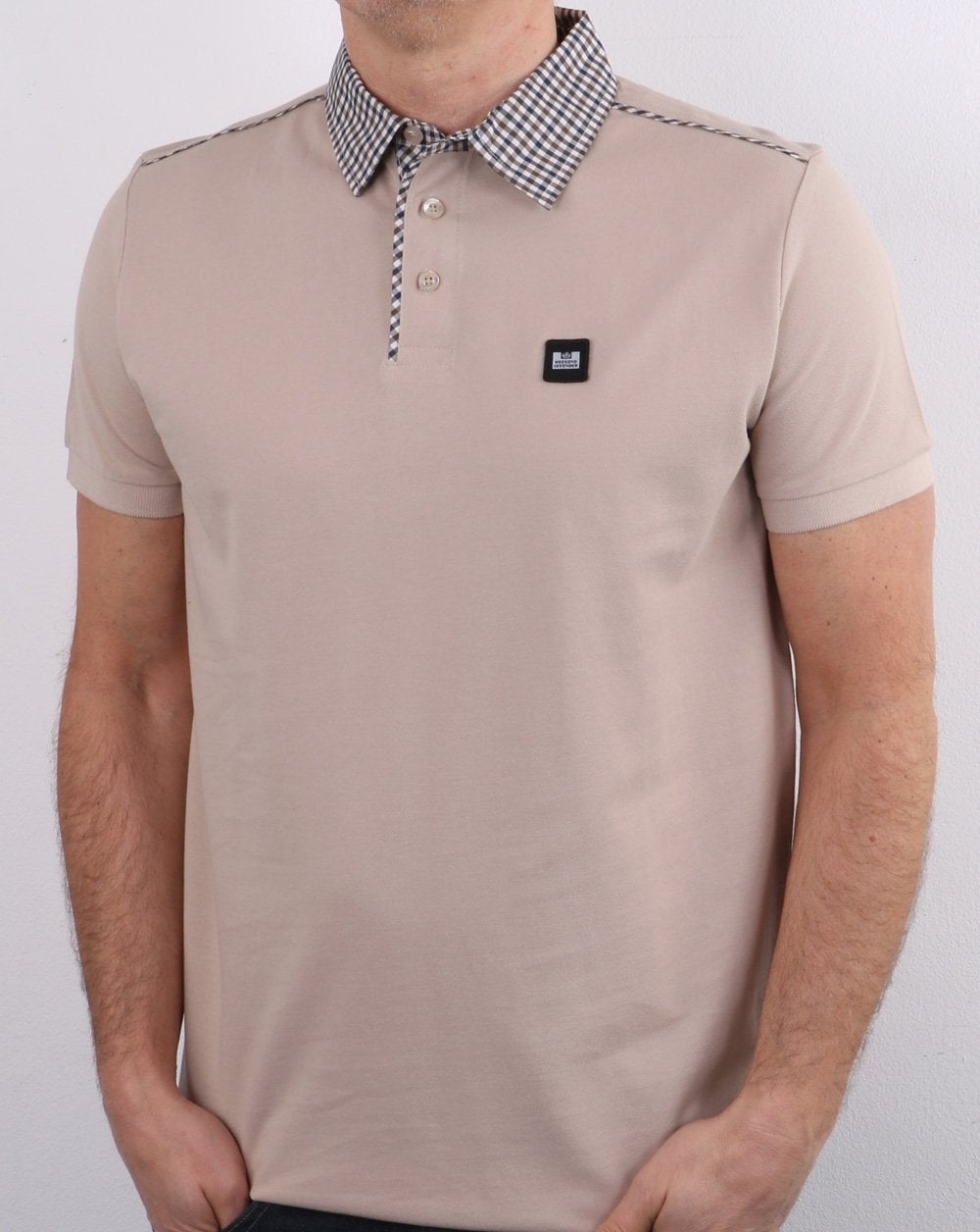 Weekend Offender Check Collar Polo Shirt Sand