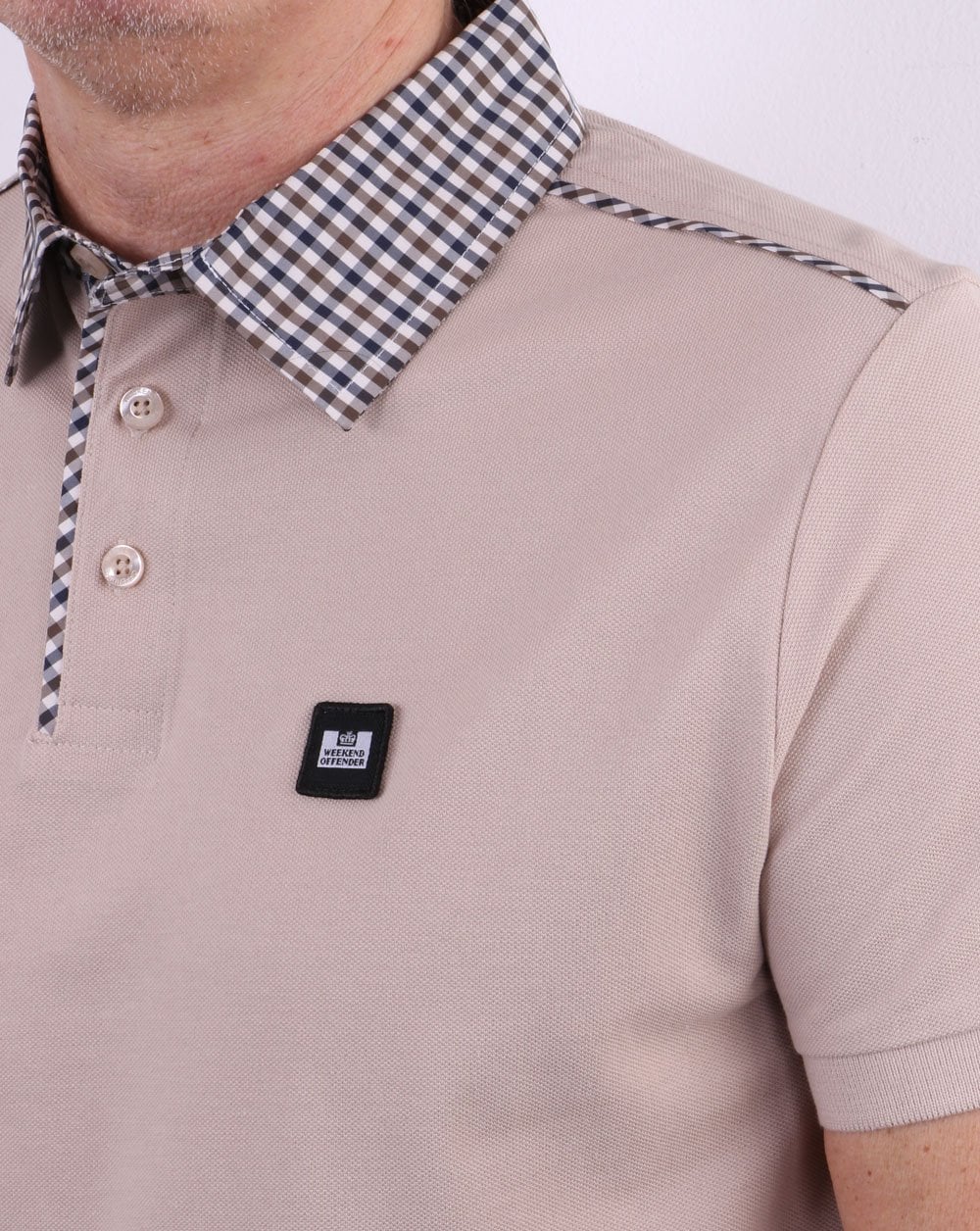 Weekend Offender Check Collar Polo Shirt Sand