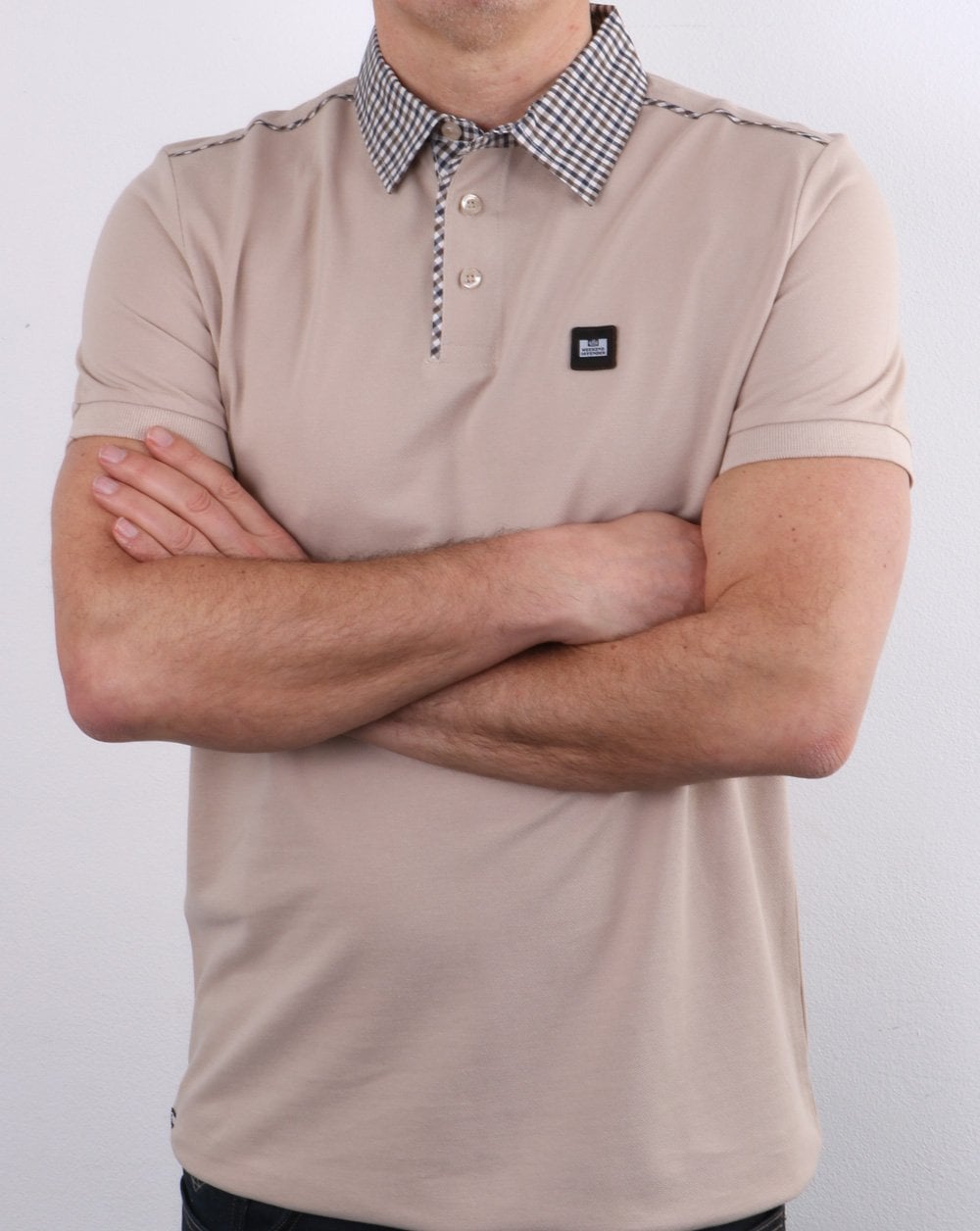 Weekend Offender Check Collar Polo Shirt Sand