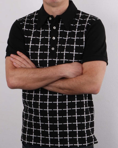 Ska & Soul Jacquard Check Knitted Polo Black