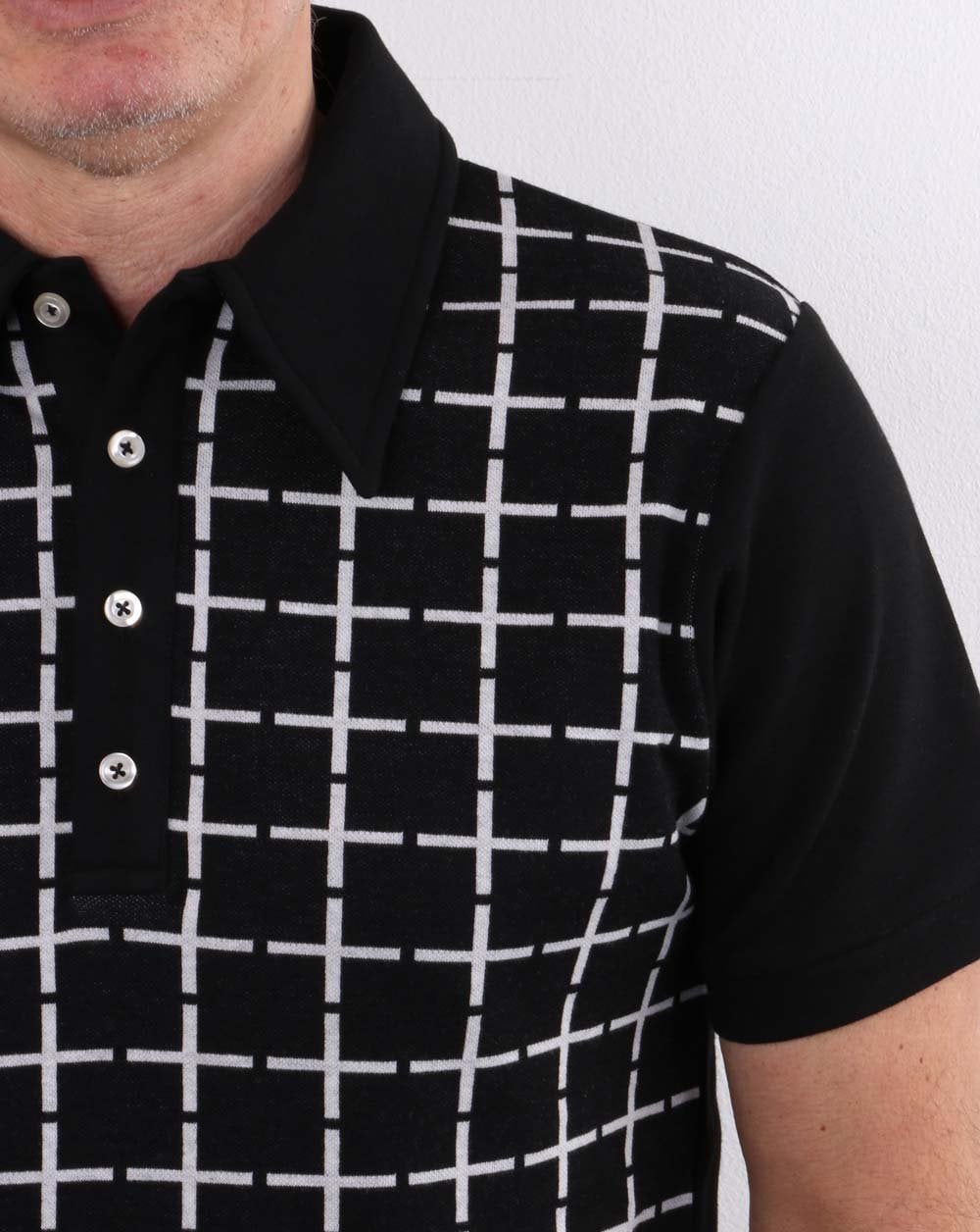 Ska & Soul Jacquard Check Knitted Polo Black