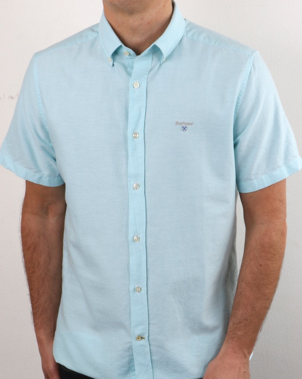 Barbour Oxford Short Sleeve Shirt Light Aqua