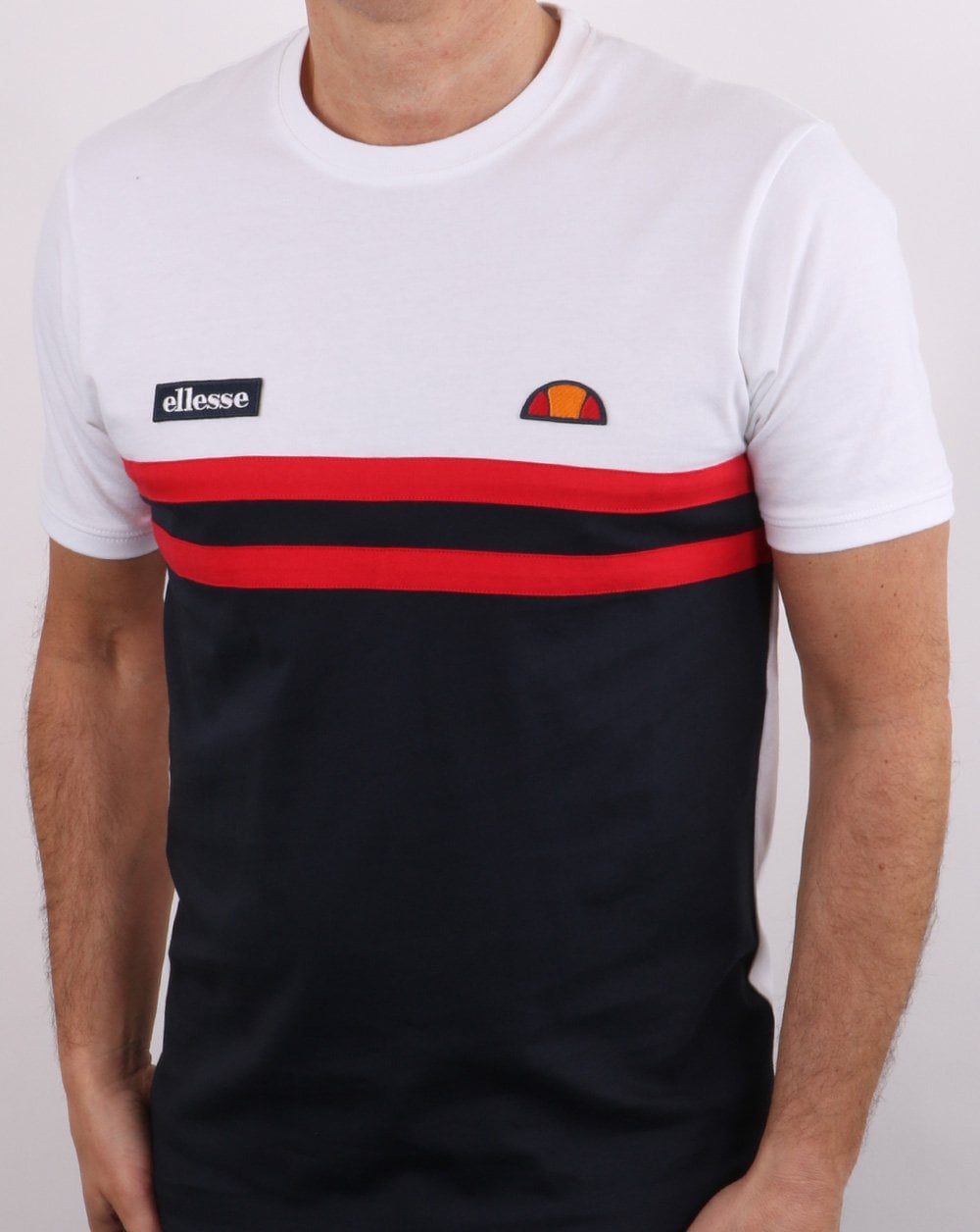 Ellesse Duo Stripe T Shirt White/navy/red