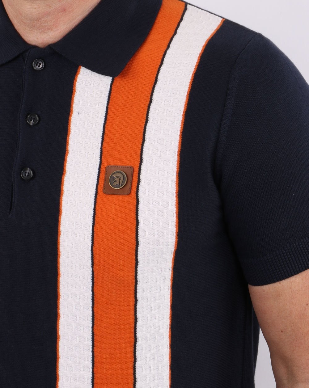 Trojan Short Sleeve Multi Striped Knit Navy