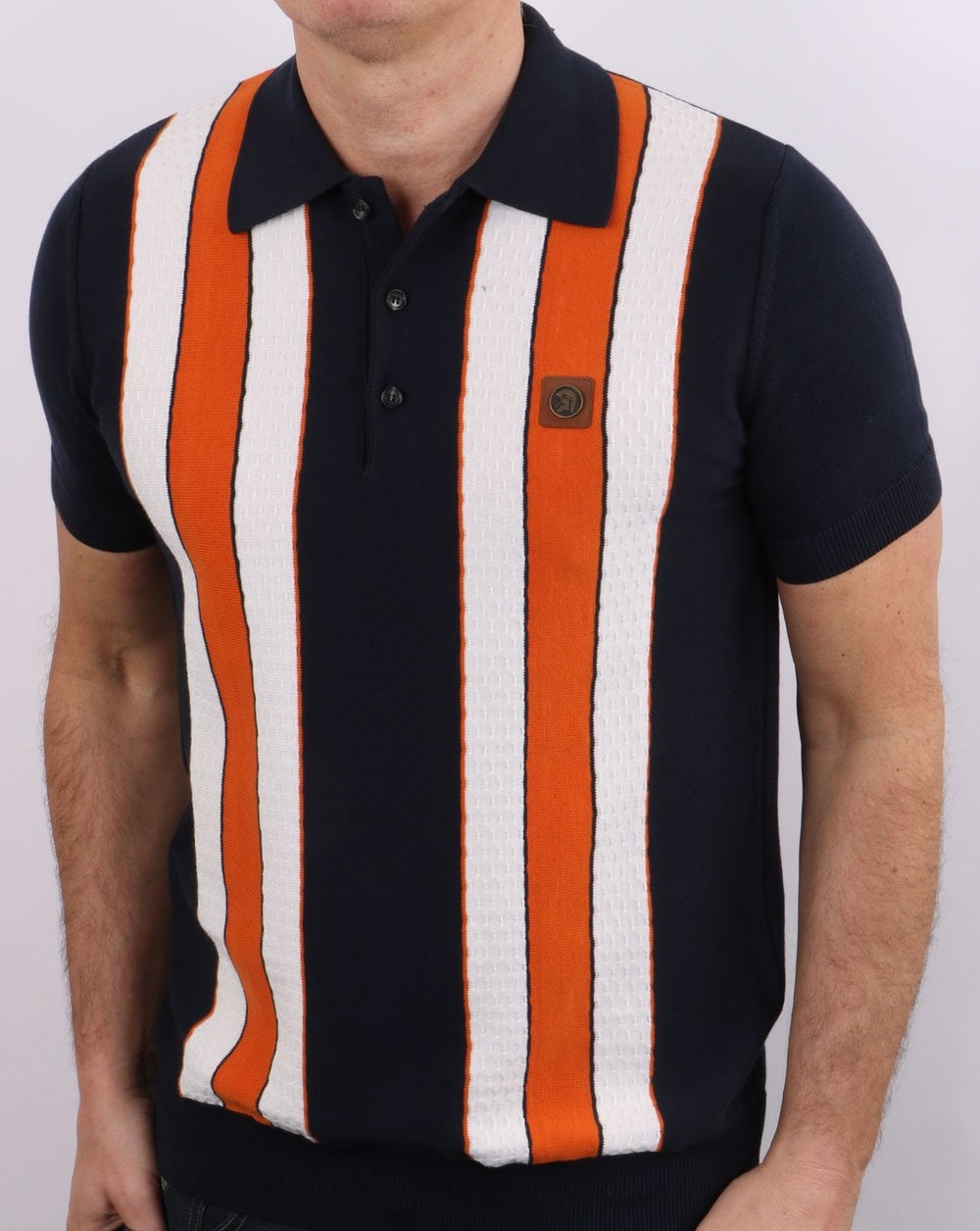 Trojan Short Sleeve Multi Striped Knit Navy