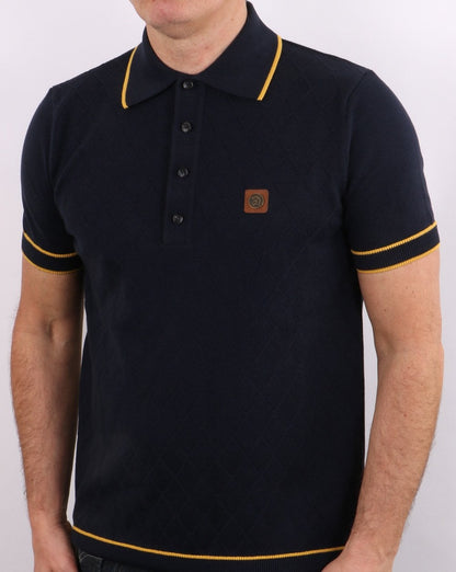 Trojan Knitted Polo Shirt Navy tipped